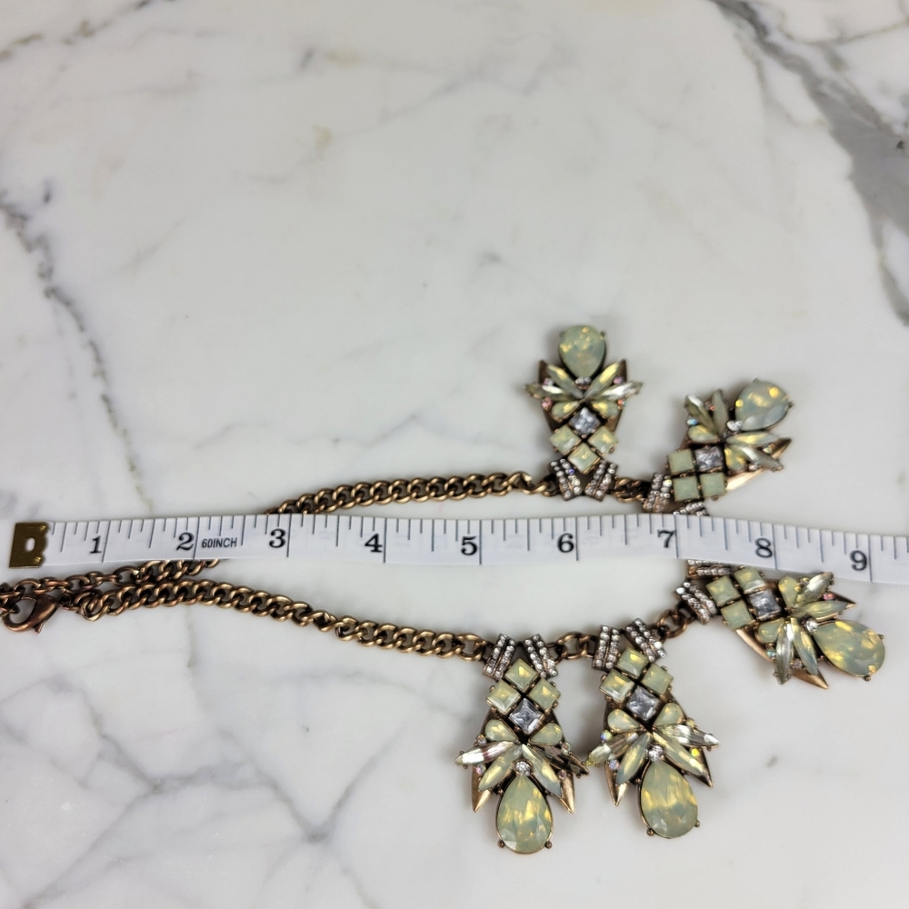 Pastel Green Statement Necklace Antique Gold-tone Deco AB Rhinestone Acc… - Picture 12 of 12